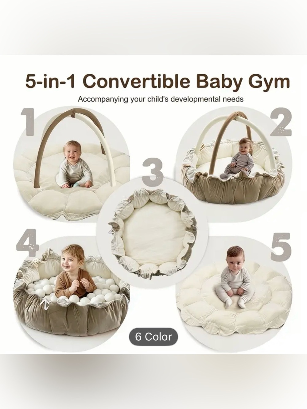 5-in-1 Thick & Plush Baby Gym, Baby Mats For Floor, Tummy Time Mat, Pets Bed